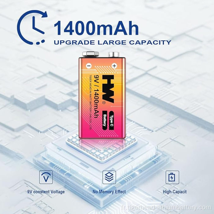 4 batteries au lithium rechargeables USB-C 9V 5180mWh